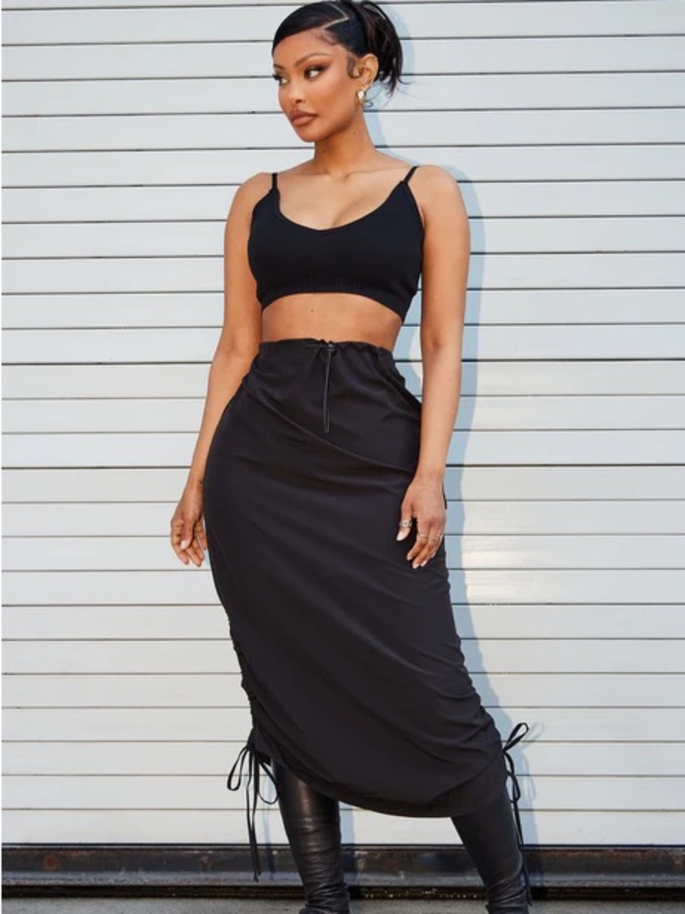 Classic Black Midi Skirt with Adjustable Hem